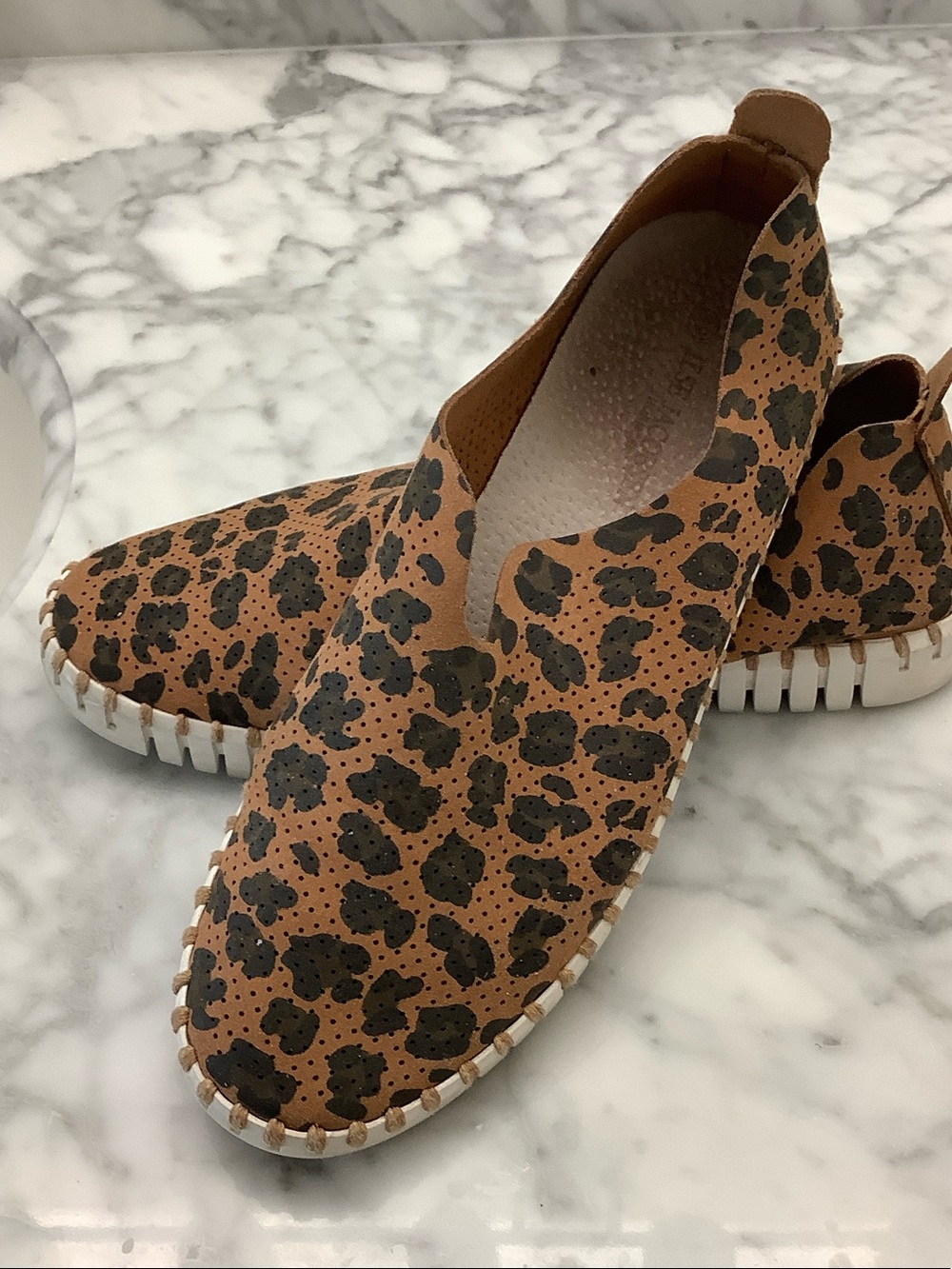 Ilse Jacobsen Leopard Print Slip-On Flats - Brown/Black sz 39
